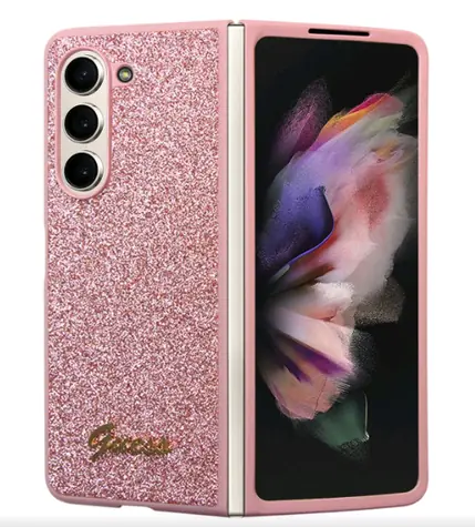 Guess PC/TPU Glitter Flakes Metal Logo Zadní Kryt pro Samsung Galaxy Z Fold 5 růžová