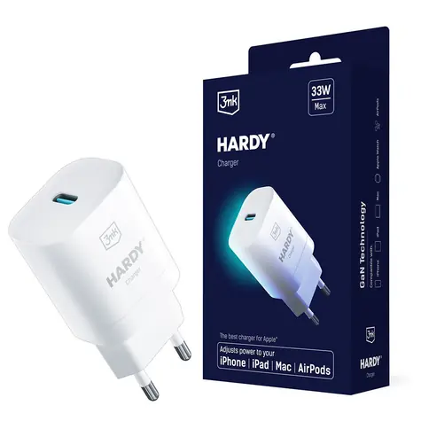 3mk HARDY Charger 33W bílá / cestovní nabíječka / GaN 1x USB-C / pro Apple