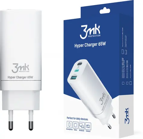 3mk Hyper Charger 65 W bílá / cestovní nabíječka / GaN 2x USB-C 