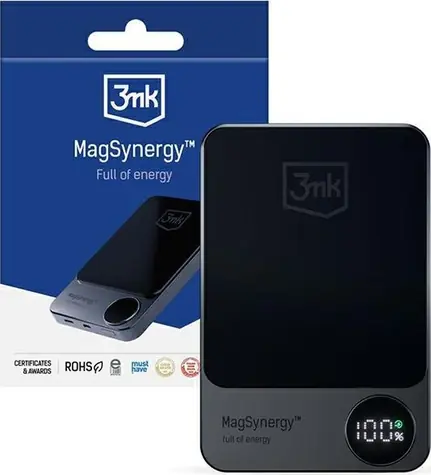 3mk MagSynergy 10000 mAh černá / Bezdrátová Powerbanka / 18 W / 2v1 / USB-C - Lightning