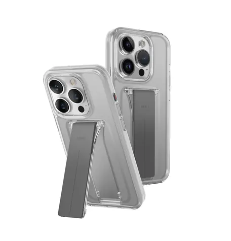 Uniq Heldro Mount+ ochranný kryt na Apple iPhone 15 Pro se stojánkem Lucent (čirá)