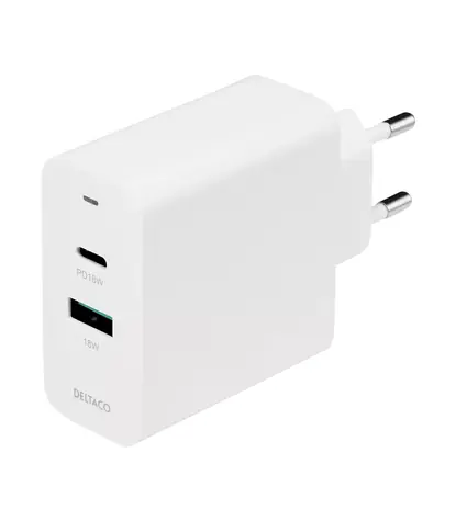 Deltaco USBC-AC138 36W bílá / Nabíjecí adaptér / 1x USB-A / 1x USB-C 