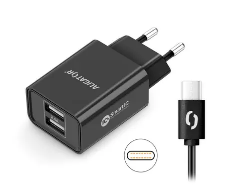 Aligator Chytrá síťová nabíječka 2.4A USB-C černá / 2xUSB / smart IC / USB-C kabel / doprodej