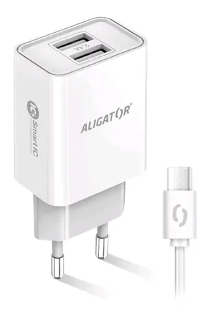 Aligator Chytrá síťová nabíječka 2.4A USB-C bílá / 2xUSB / smart IC / USB-C kabel