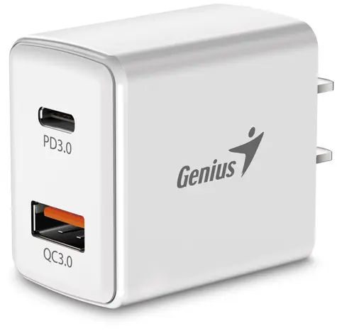 GENIUS PD-20AC bílá / Nabijecí adaptér / 20W / 1x USB-C / 1x USB-A / USB-C PD 3.0 / USB-A QC 3.0