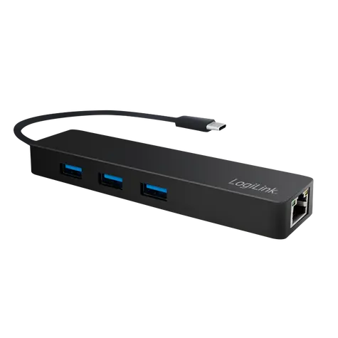 LogiLink UA0313 černá / USB-C Hub / 3x USB-A / 1x USB-C / RJ45
