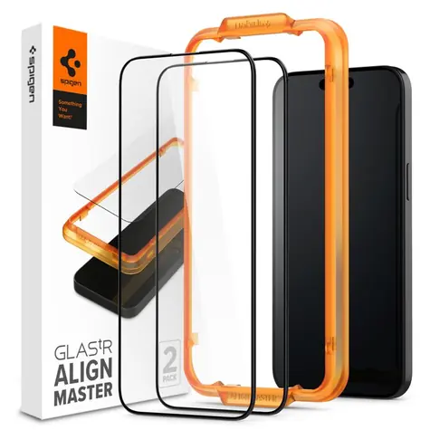 Spigen Glass tR AlignMaster 2 Pack ochranné sklo pro Apple iPhone 15 Pro FC černá / 2 ks