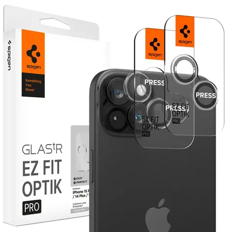 Spigen Glass tR EZ Fit Optik Pro 2 Pack ochranné sklo na fotoaparát pro Apple iPhone 15 Pro/15 Pro Max 