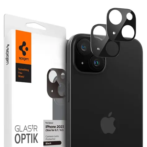 Spigen Glass tR Optik 2 Pack ochranné sklo na fotoaparát pro Apple iPhone 15/15 Plus černá