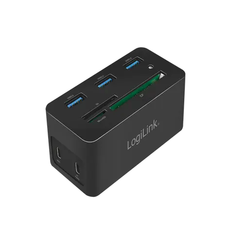 LogiLink UA0370 černá / USB dokovací stanice / 3x USB-A 3.2 / 2x USB-C 3.2 / HDMI / RJ45 / čtečka SD