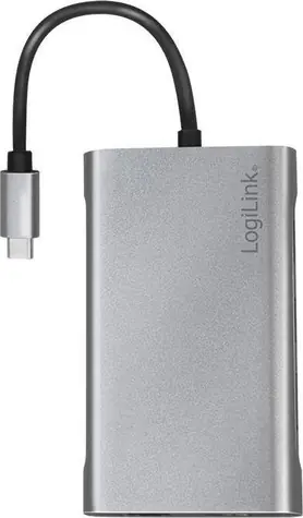 LogiLink UA0382 stříbrná / USB dokovací stanice / 2x USB-A 3.2 / 1x USB-C 3.2 / 2x USB-A 2.0 / HDMI / DP / RJ45