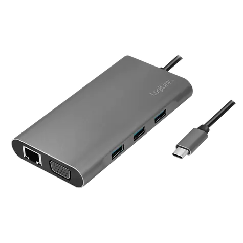 LogiLink UA0383 stříbrná / USB dokovací stanice / 3x USB-A 3.2 / 1x USB-C 3.2 / HDMI / VGA / RJ45 / 3.5mm / čtečka SD