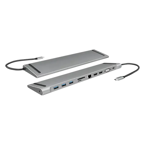 LogiLink UA0373 stříbrná / USB dokovací stanice / 3x USB-A 3.2 / 1x USB-C 3.2 / 2x HDMI / VGA / RJ45 / 3.5mm / čtečka SD