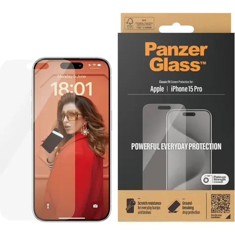 PanzerGlass ochranné sklo pro Apple iPhone 15 Pro / čiré