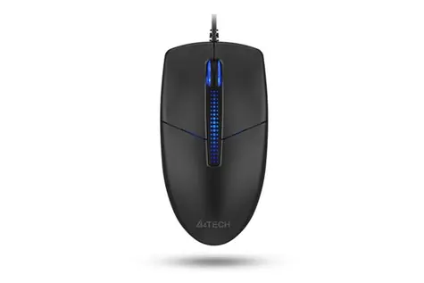 A4tech N-530S černá / Kancelářská optická myš / 1200 DPI / 3tl. + kolečko / jednobarevné podsvícení modré / USB / 1.5 m