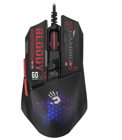 A4tech BLOODY W60 Max Mini černá / Herní optická myš / 12000 DPI / 7tl. + kolečko / RGB / USB / 1.8 m