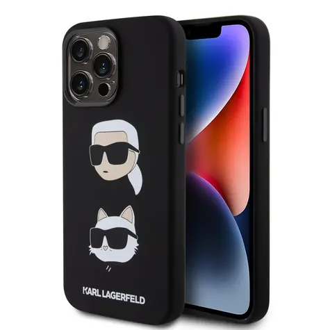 Karl Lagerfeld Liquid Silicone Karl and Choupette Heads Zadní Kryt pro Apple iPhone 15 Pro Max černá
