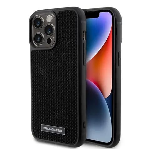 Karl Lagerfeld Rhinestone Plate Metal Logo Zadní Kryt pro Apple iPhone 15 Pro Max černá