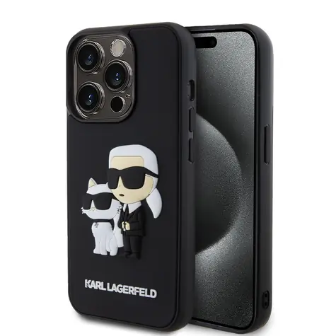 Karl Lagerfeld 3D Rubber Karl and Choupette Zadní Kryt pro Apple iPhone 15 Pro černá