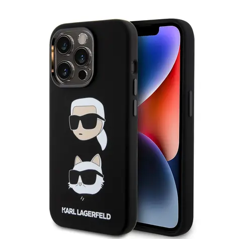 Karl Lagerfeld Liquid Silicone Karl and Choupette Heads Zadní Kryt pro Apple iPhone 15 Pro černá