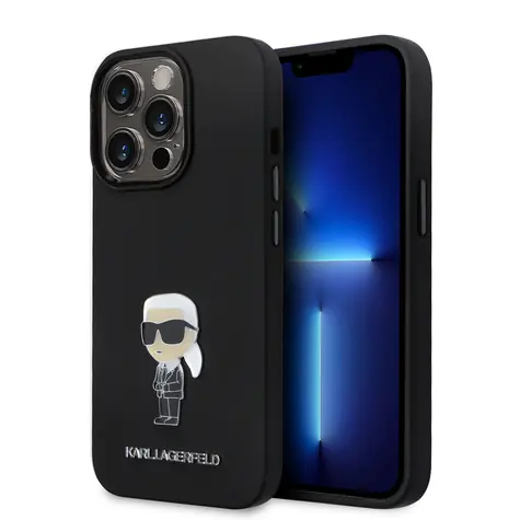 Karl Lagerfeld Liquid Silicone Metal Ikonik Zadní Kryt pro Apple iPhone 15 Pro černá