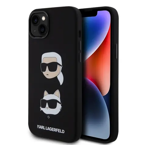 Karl Lagerfeld Liquid Silicone Karl and Choupette Heads Zadní Kryt pro Apple iPhone 15 Plus černá