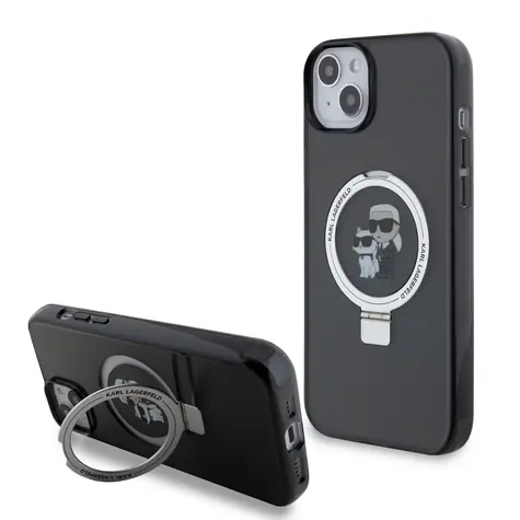 Karl Lagerfeld Ringstand Karl and Choupette MagSafe Zadní Kryt pro Apple iPhone 15 Plus černá