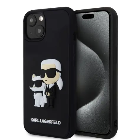 Karl Lagerfeld 3D Rubber Karl and Choupette Zadní Kryt pro Apple iPhone 13 černá