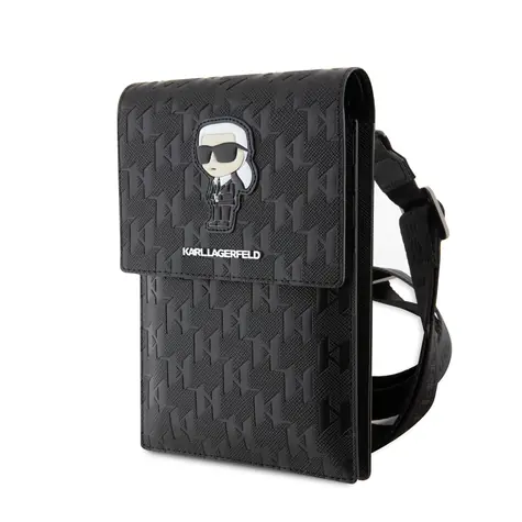 Karl Lagerfeld Saffiano Monogram Wallet Phone Bag Ikonik NFT černá