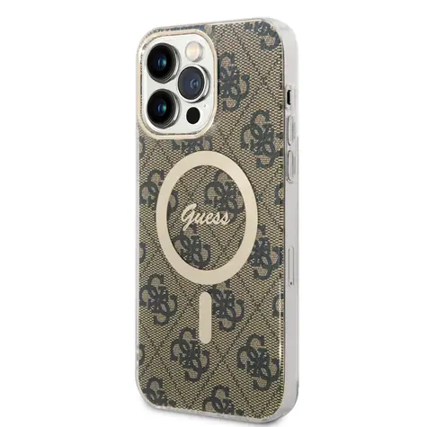 GUESS IML 4G MagSafe Zadní Kryt pro Apple iPhone 15 Pro Max hnědá