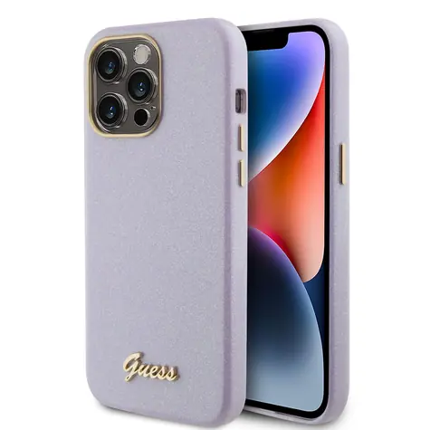 GUESS PU Glitter Full Wrapped Zadní Kryt pro Apple iPhone 15 Pro Max fialová