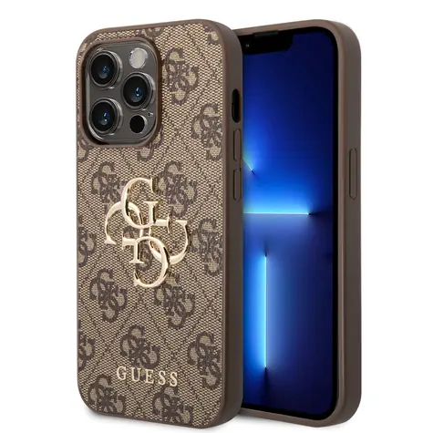 GUESS PU 4G Metal Logo Zadní Kryt pro Apple iPhone 15 Pro hnědá