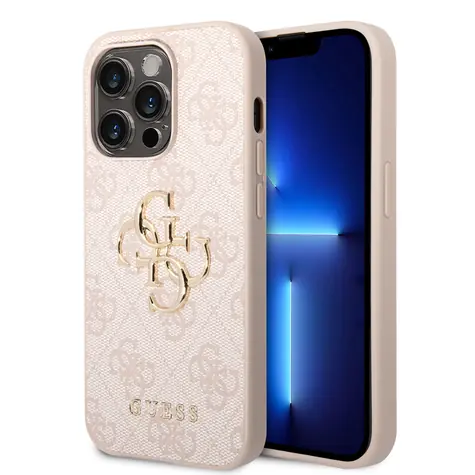 GUESS PU 4G Metal Logo Zadní Kryt pro Apple iPhone 15 Pro růžová