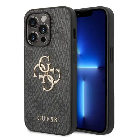 GUESS PU 4G Metal Logo Zadní Kryt pro Apple iPhone 15 Pro šedá