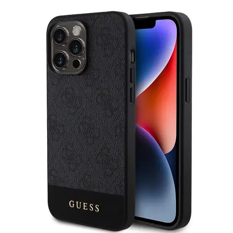 GUESS PU 4G Stripe MagSafe Zadní Kryt pro Apple iPhone 15 Pro černá
