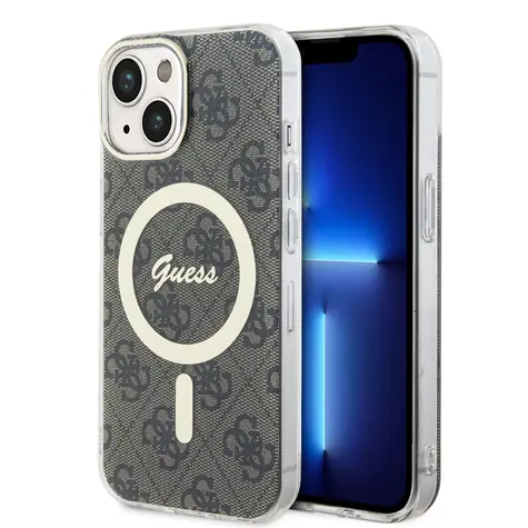 GUESS IML 4G MagSafe Zadní Kryt pro Apple iPhone 15 hnědá