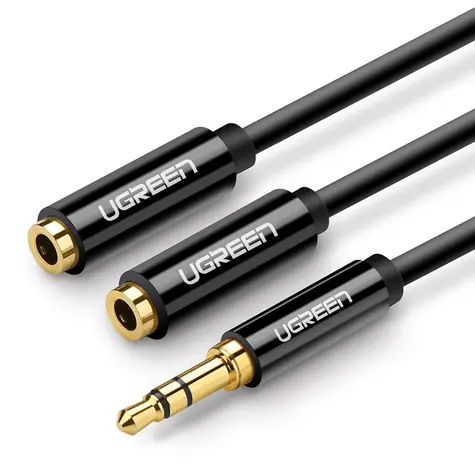 UGREEN Kabel 3.5mm Jack (M) - 2x 3.5mm Jack (F) 0.25m černá