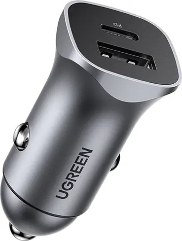 UGREEN Adaptér do auta šedá / 1x USB-C / 1x USB-A  / QC / 24W 