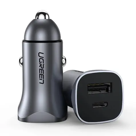 UGREEN CD130 Adaptér do auta šedá / 1x USB-C / 1x USB-A / 30W / PD