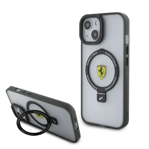 Ferrari Ring Stand MagSafe Zadní Kryt pro Apple iPhone 15 černá