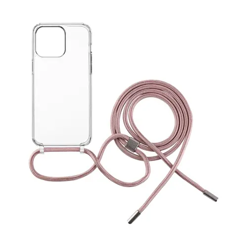 FIXED Pure Neck Pouzdro s růžovou šňůrkou na krk pro Apple iPhone 15 Pro Max čirá