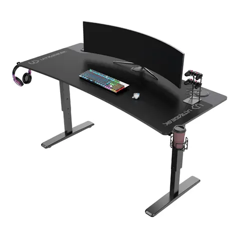 ULTRADESK Cruiser černá / Herní stůl / 160 x 70 x 66 - 82 cm / nastavitelná výška / LED osvětlení 