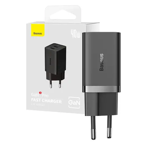 Baseus CCGP180101 GaN5 Pro Rychlonabijecí adaptér černá / 2x USB-C / 40W