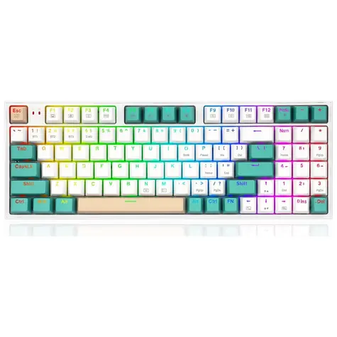 Redragon K643-WGC RGB PRO zelená / Bezdrátová herní klávesnice / mechanická / RGB / USB / BT / RF / US layout