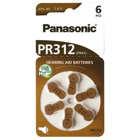 Panasonic PR312 (PR41) 6ks / Baterie do naslouchadel / 1.4V / 160 mAh / ZnAir