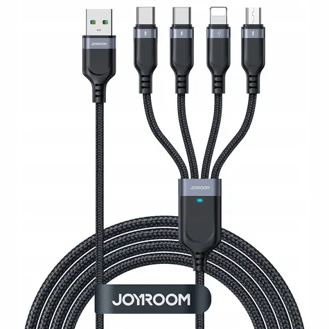 Joyroom S-1T4018A18 Nabíjecí kabel USB-A (M) - 2x USB-C + MicroUSB + Lightning (M) 3.5A 1.2m černá