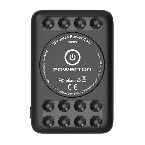 Powerton Powerbanka s bezdrátovým nabíjením černá / 5000mAh / 10W / USB