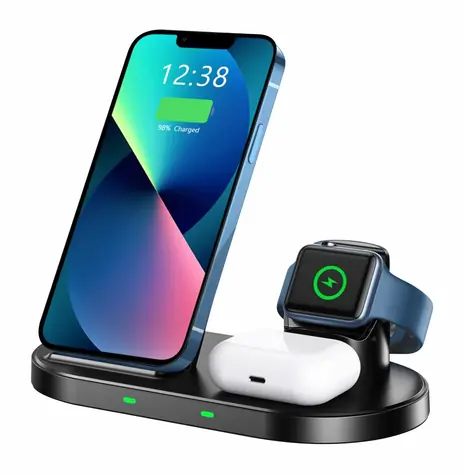 SWISSTEN WIRELESS 3v1 STAND Bezdrátová nabíječka 15W černá 