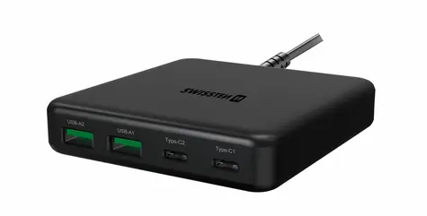 SWISSTEN MINI DESKTOP nabíječka GaN černá / 65W / 2x USB-A & 2x USB-C