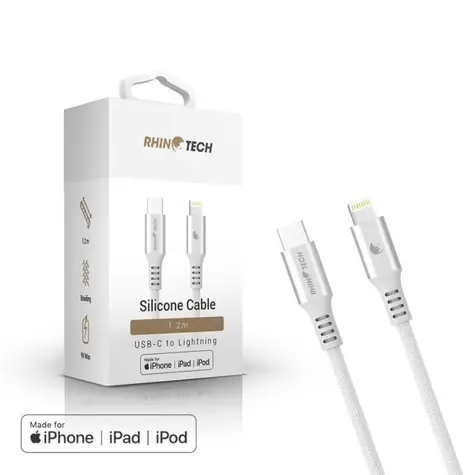 RhinoTech LITE MFi Kabel USB-C (M) - Lightning (M) 1.2 m stříbrná